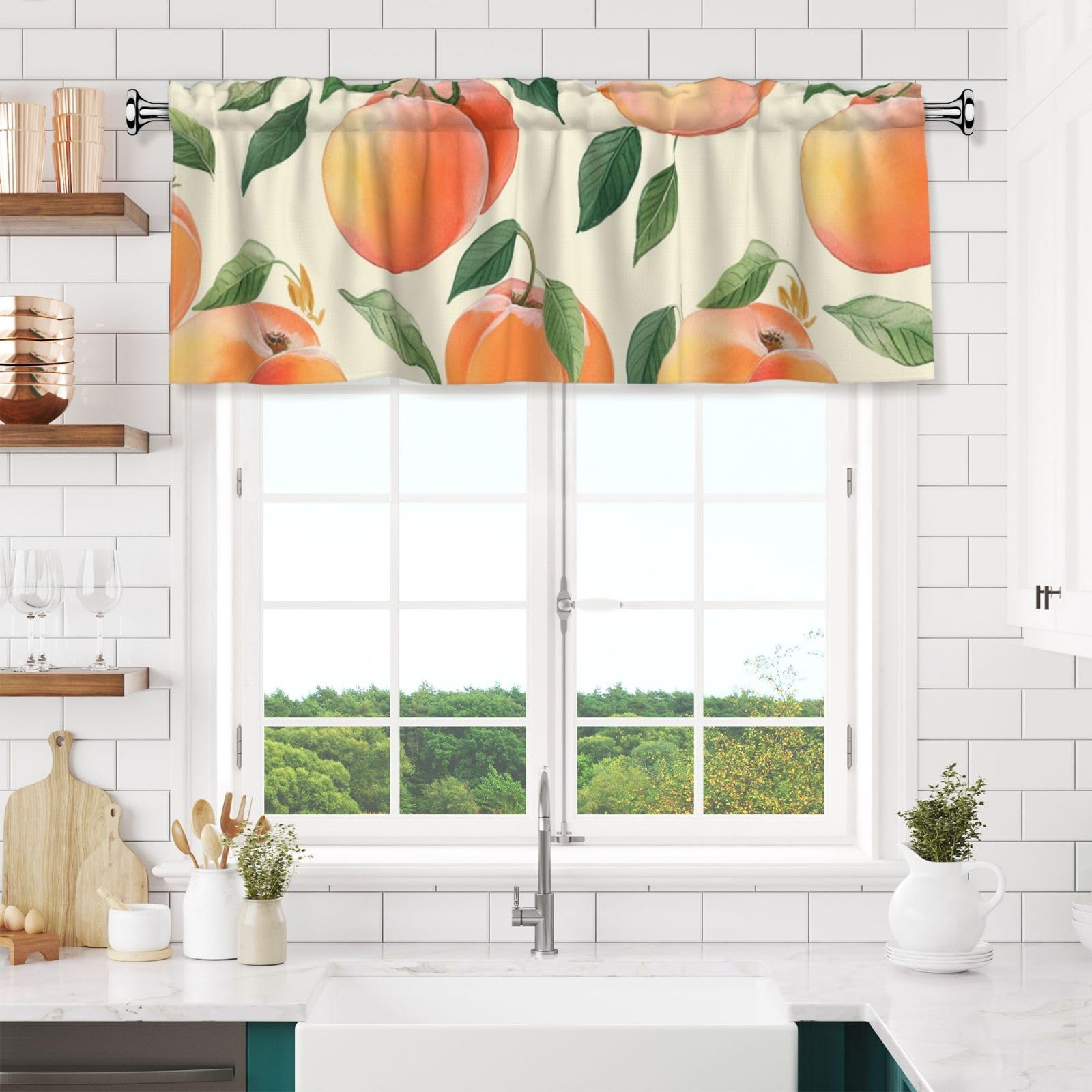 NONHAI Peach Valances for Windows Short Curtains Rod Pocket Cafe Window Treatments Valance Curtains for Kitchen Bathroom Laundry Basement Windows 54x18inch Blackout Window Valance