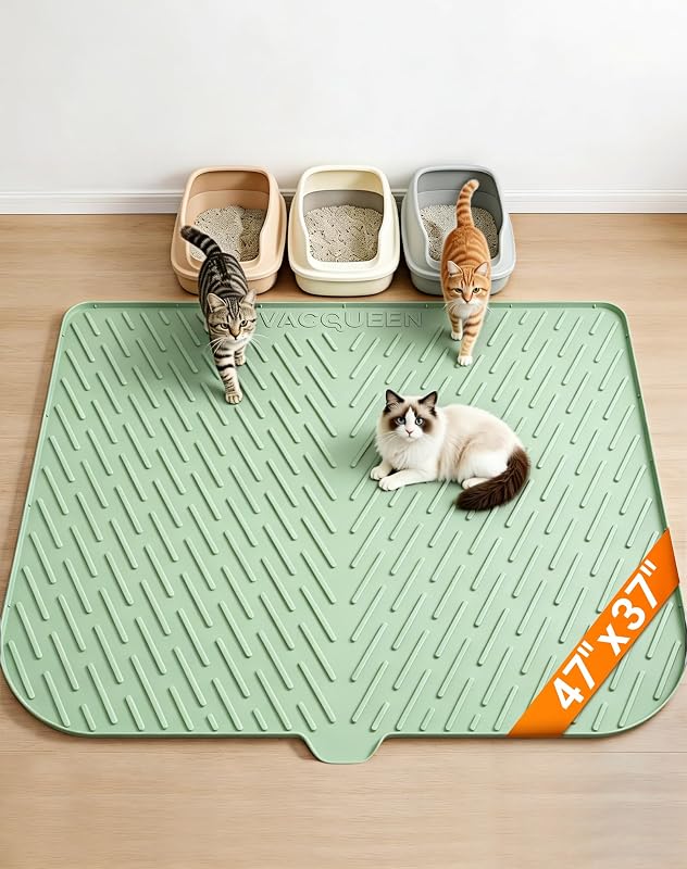 Tapete extragrande de silicone para caixa de areia de gatos Vacqueen, impermeável e antiderrapante, Verde