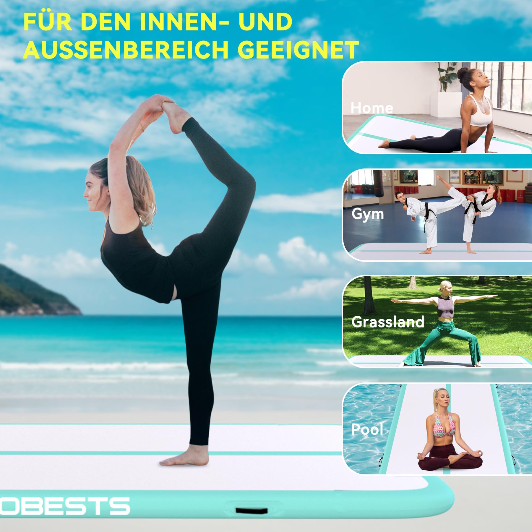 DOBESTS Airtrack Matte, 10/20cm Hoch 2/3/4/5/6m Tumbling Matte, Gymnastikmatte mit Luftpumpe, Trainingsmatte mit Tragetasche, Turnmatte Zuhause, Outdoor, Yoga, Fitness, Sport