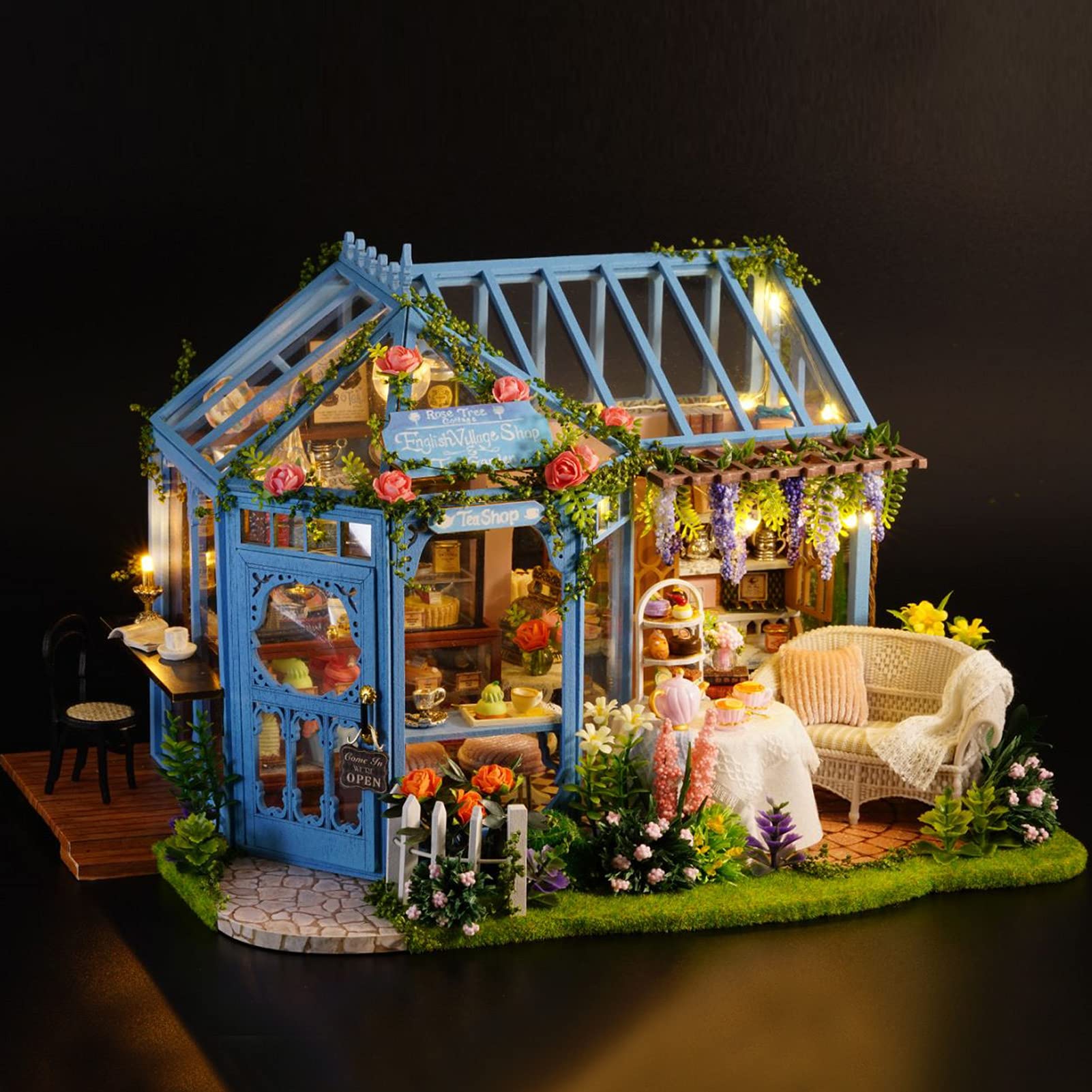 Generic Drewniany Domek dla Lalek Miniaturowy ze światłami LED, Projekt DIY dla ponad 14 Lat, Idealny do Kolekcji/prezentu, łatwy do Wykończenia Projekt ze szczegółową instrukcją