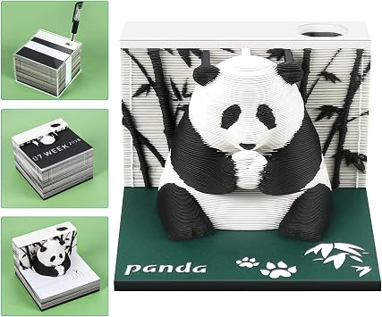 Time Piece Calendar 2026, 3D Calendar 2026 Artsy Pads, Timepiece Calenda r 2026 Panda Shape, Creative Tear Away C alendar DIY Paper Carving for Desktop Decoration and 3D Memo Pad