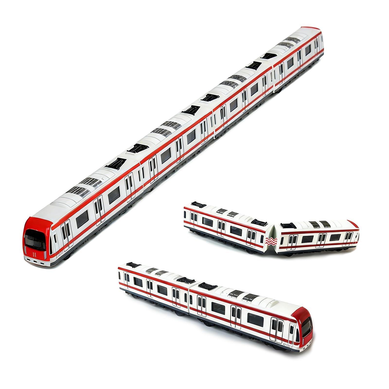 Train Jouet Aimanté en Alliage pour Enfants de 3+Ans, Modèle Réduit 1/64 avec 4 Wagons, Jouet Train Enfant 3 Ans, Trains à Grande Vitesse Rouge et Blanc, Cadeau d‘Anniversaire