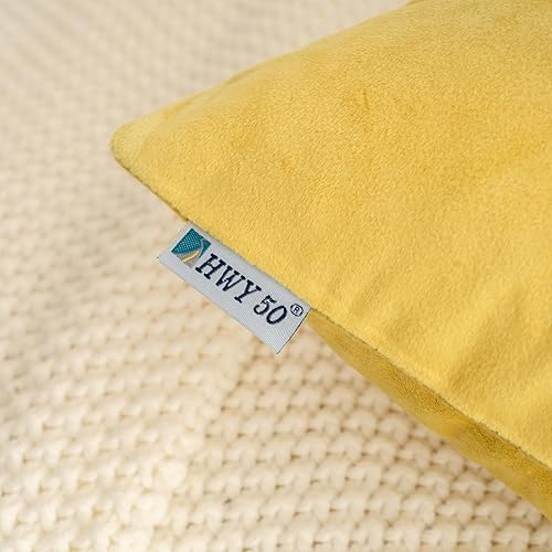 Miniatura 4 de HWY 50 fundas de almohada decorativas de terciopelo sólido para sofá, sala de estar., Terciopelo, Amarillo, 18x18 pulgadass