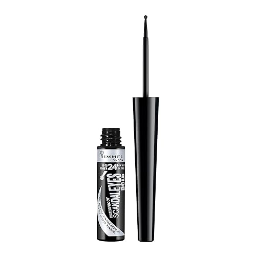 Rimmel London Scandaleyes - Delineador de ojos líquido atrevido, de larga duración, fácil de quitar, color intenso, 001, negro, 0.08 onzas