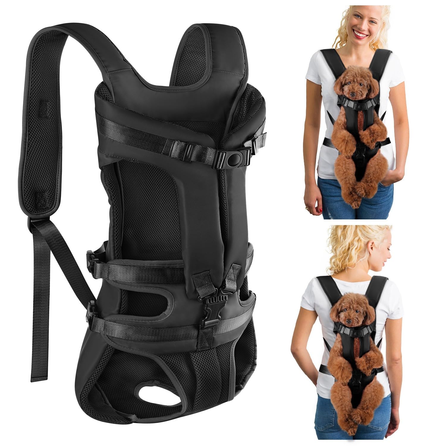 SlowTon Mochila transportadora para Perros, transportador Frontal Ajustable para Mascotas, con Patas afuera y fácil de Colocar, y Transpirable, Bolsa de Seguridad para Perros para Viajar