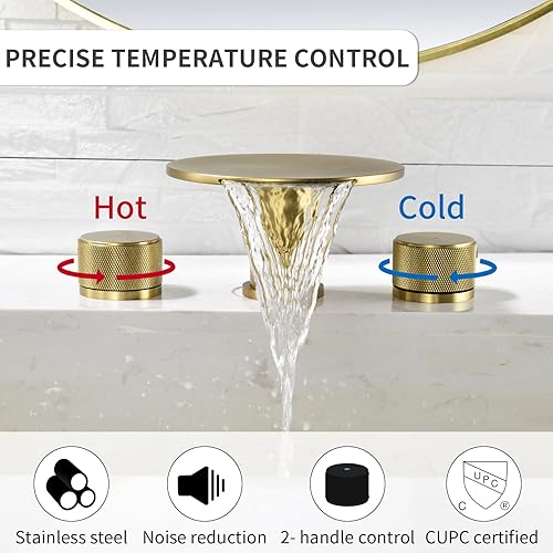 Miniatura 2 de TapLong Grifo de baño en cascada de níquel cepillado, grifo para fregadero de baño, grifo de baño generalizado de latón macizo de 3 agujeros con