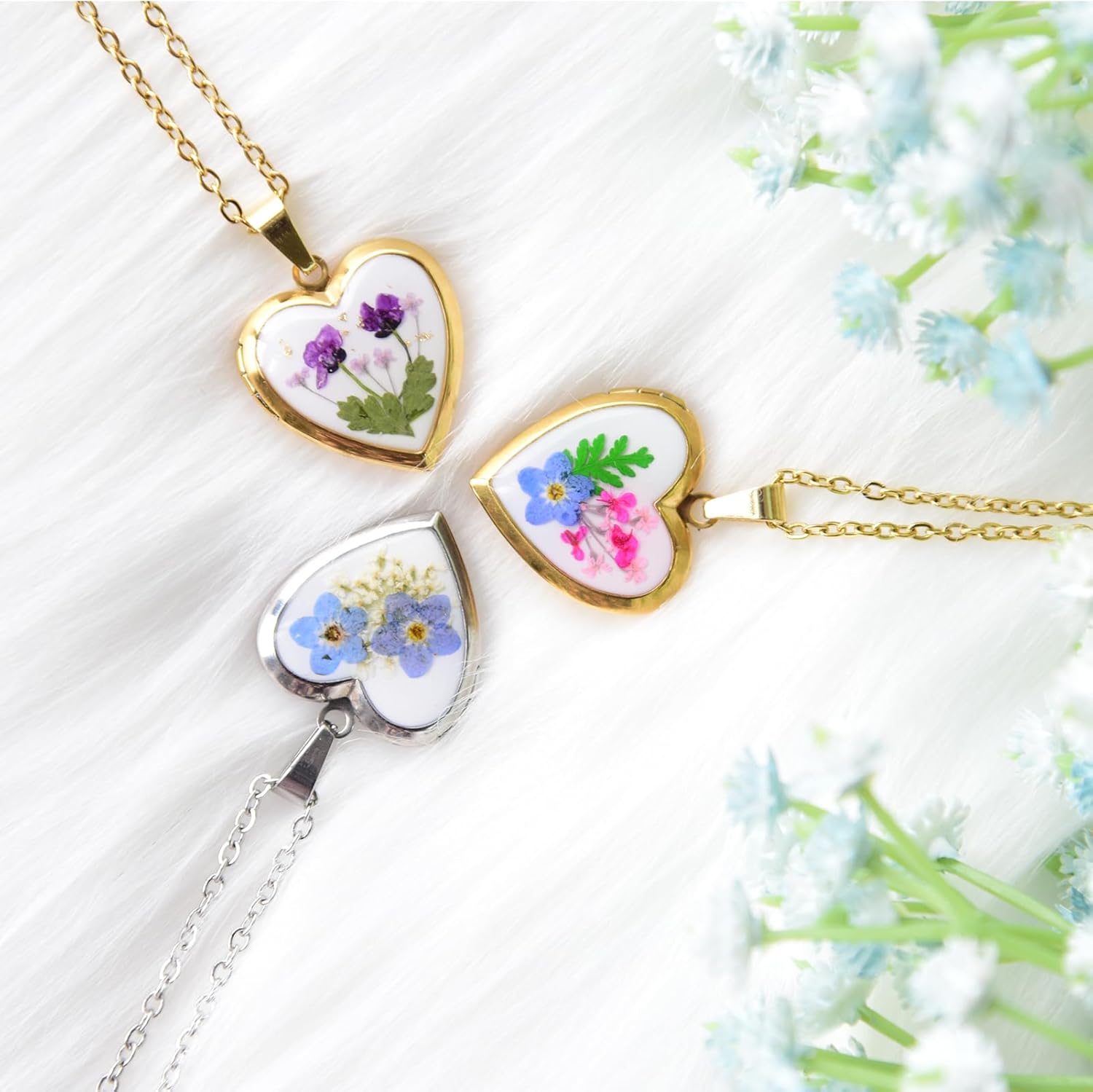 Heart Locket Necklace That Holds Pictures Pressed Flower Photo Locket Pendant Necklace for Girl Women Gift for Her - Image 3