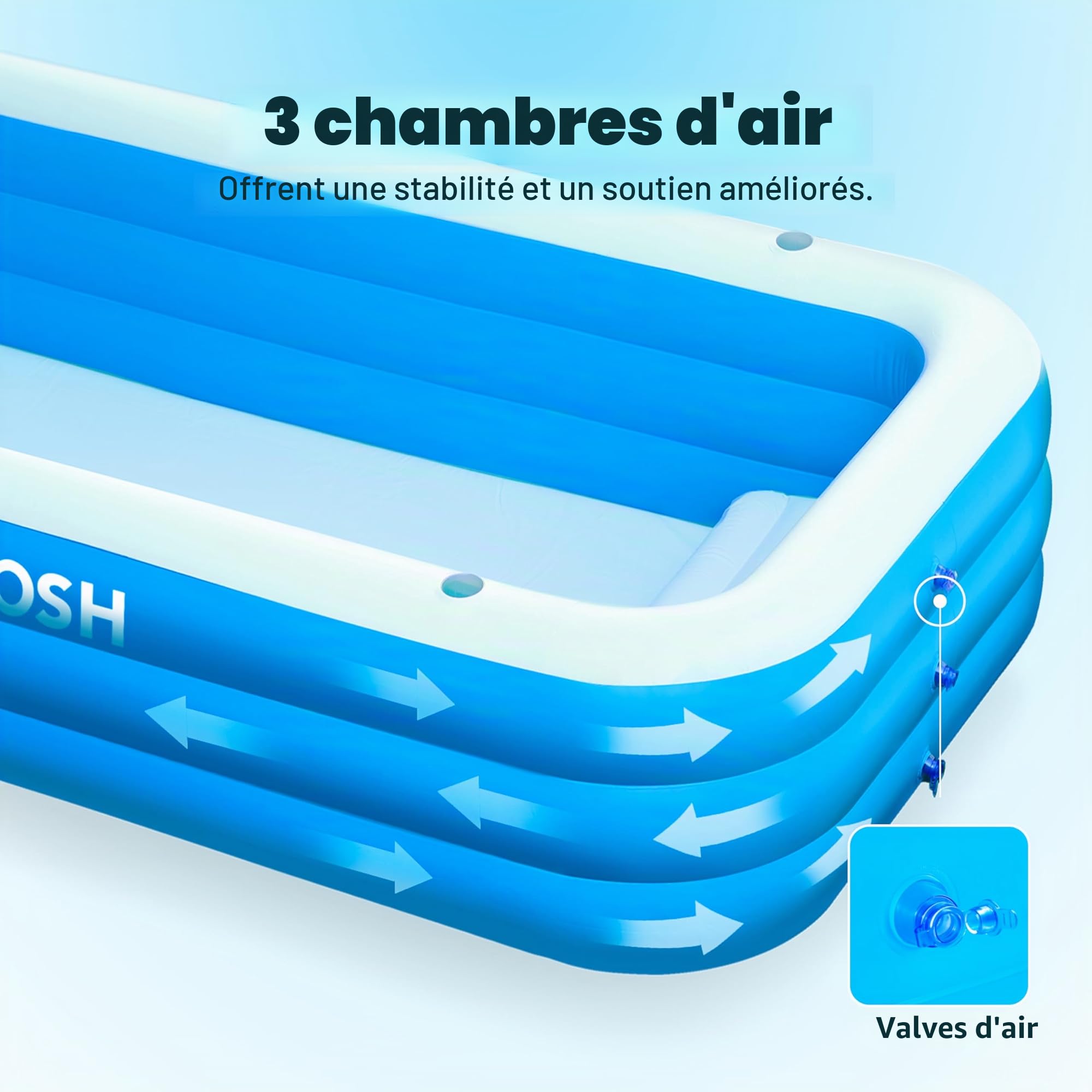 Sloosh Piscine Gonflable avec Sièges, 304,8 x 182,8 x 55,8 cm, Piscine Familiale Hors-Sol, Épaissie et Durable, Idéale pour Les Fêtes Aquatiques d'Été dans Le Jardin, la Cour ou la Pelouse, Bleu