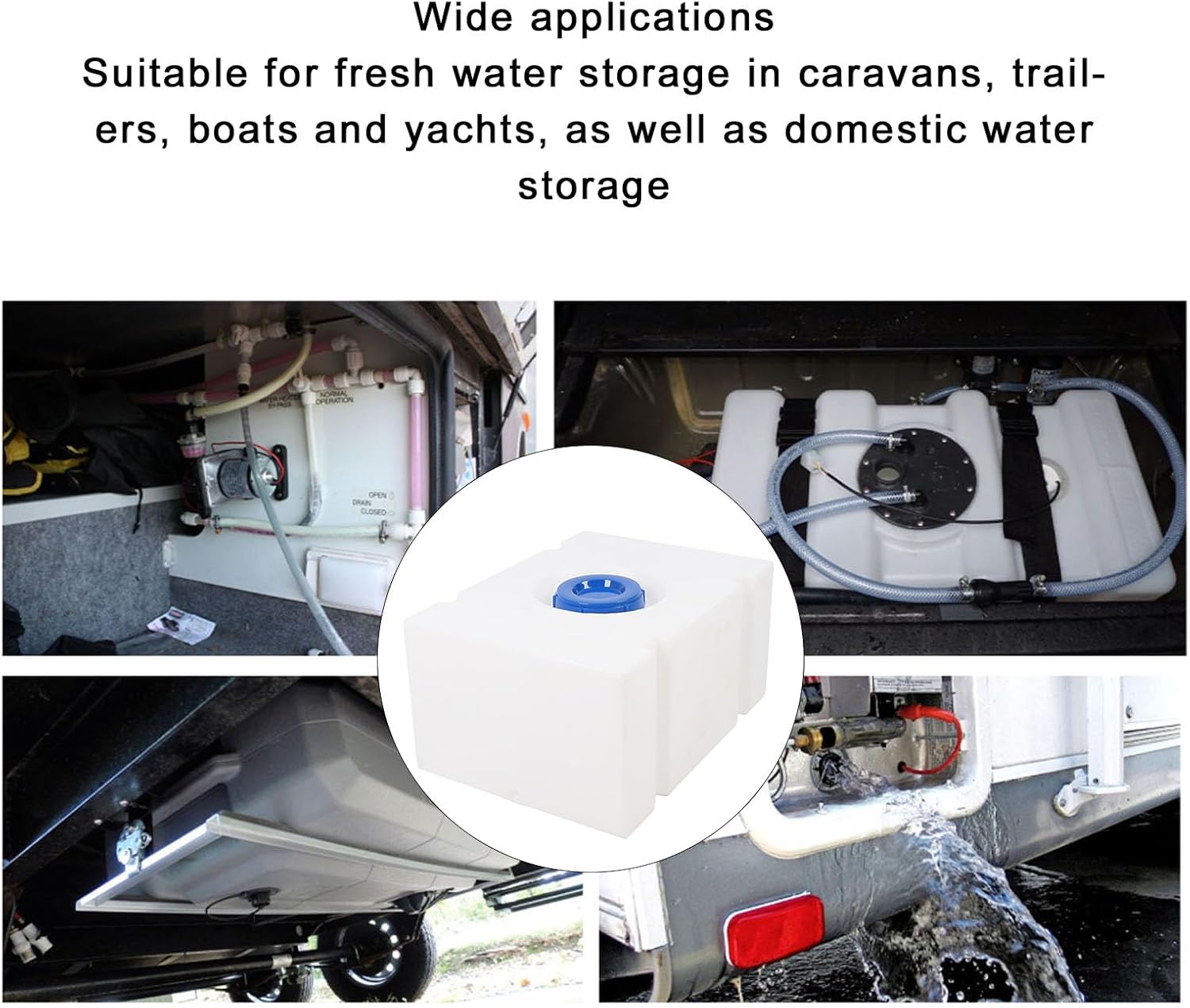19.81 Gallon RV Water Holding Tank, Food Grade LLDPE RV Fresh Water Tank with 130mm Water Inlet, Portable Water Storage Container for RVs Trailers Campers Boats Yachts