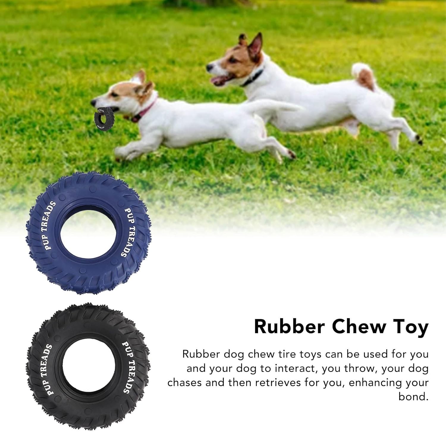 2Pcs Blue Black Rubber Tire Dog Chew Toy Dog Extra Long Interactive Play Tire Form Rubber Pet Chew Toy for Medium Large Dogs