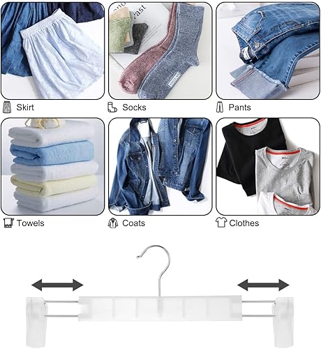 Miniatura 4 de GUANJUNE Perchas para pantalones, soportes para faldas que ahorran espacio con ganchos giratorios de 360, clips ajustables, perchas para pantalones,