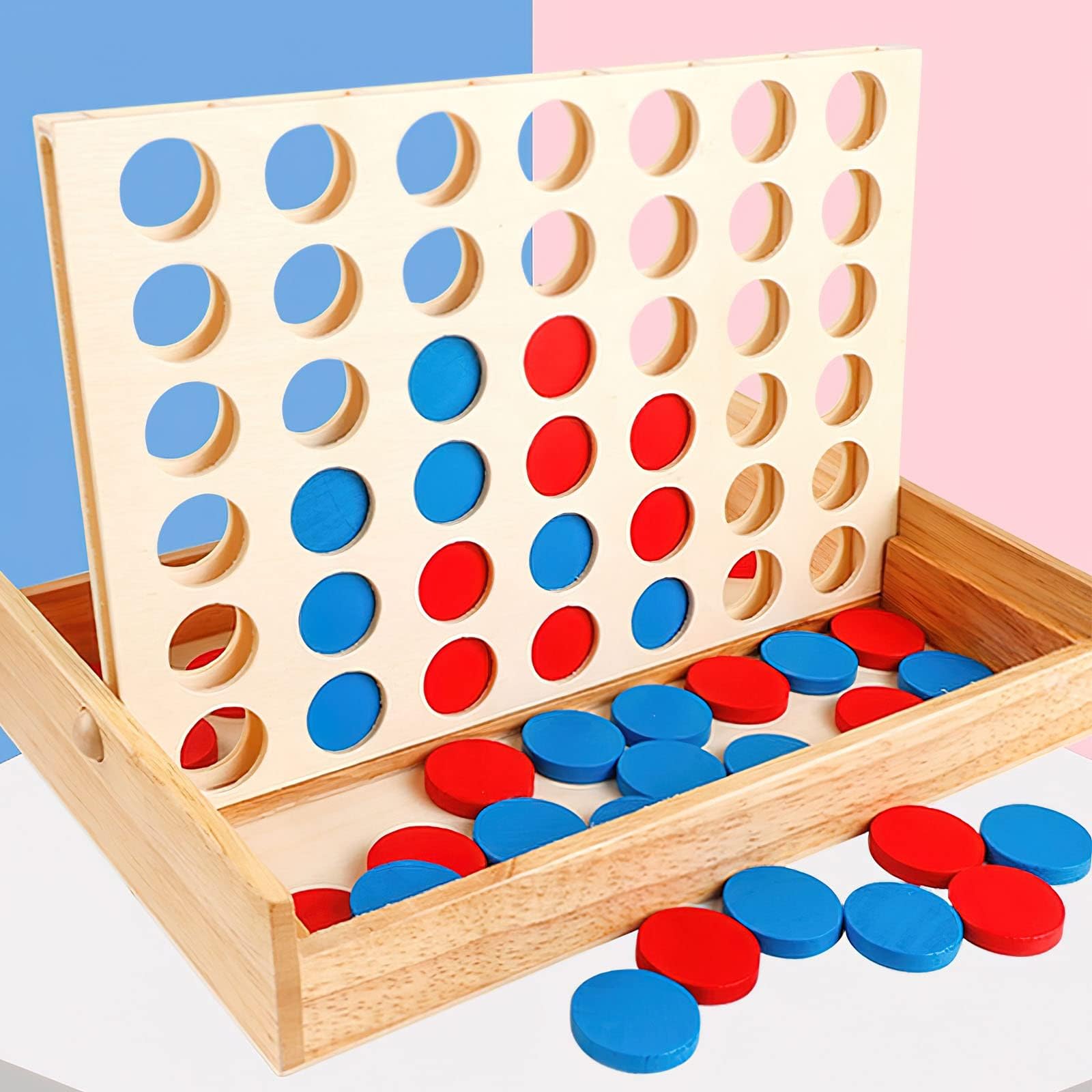 Juego De Madera 4 En 1 – Cuatro En Línea, Tres En Raya, Mikado Y Torre De Madera – Caja Resistente, Sin Plástico, Para Niños Y Adultos