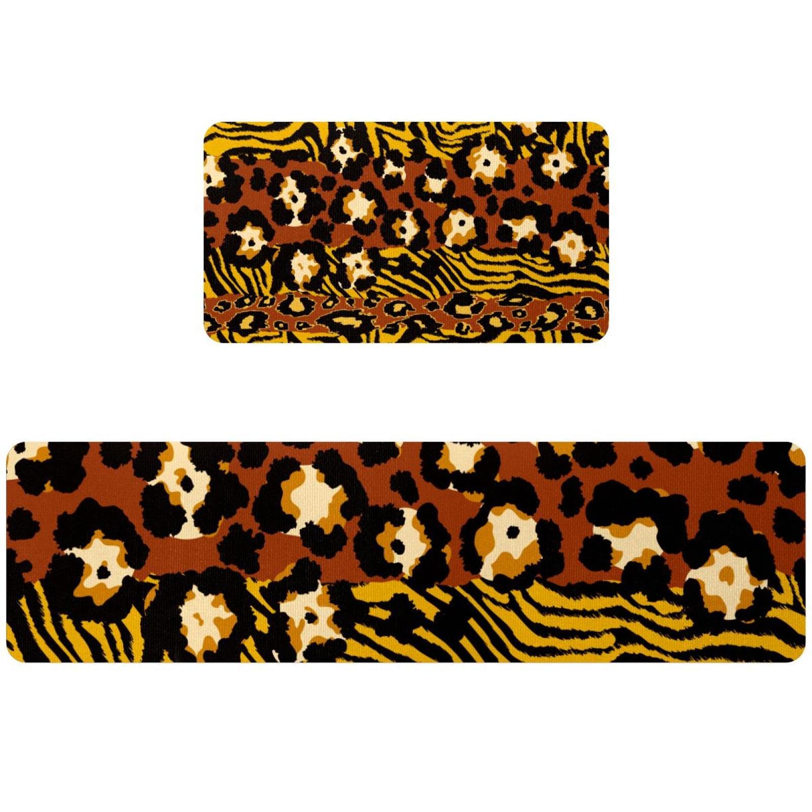 Tapis de cuisine patchwork léopard et tigre lot de 2 absorbants