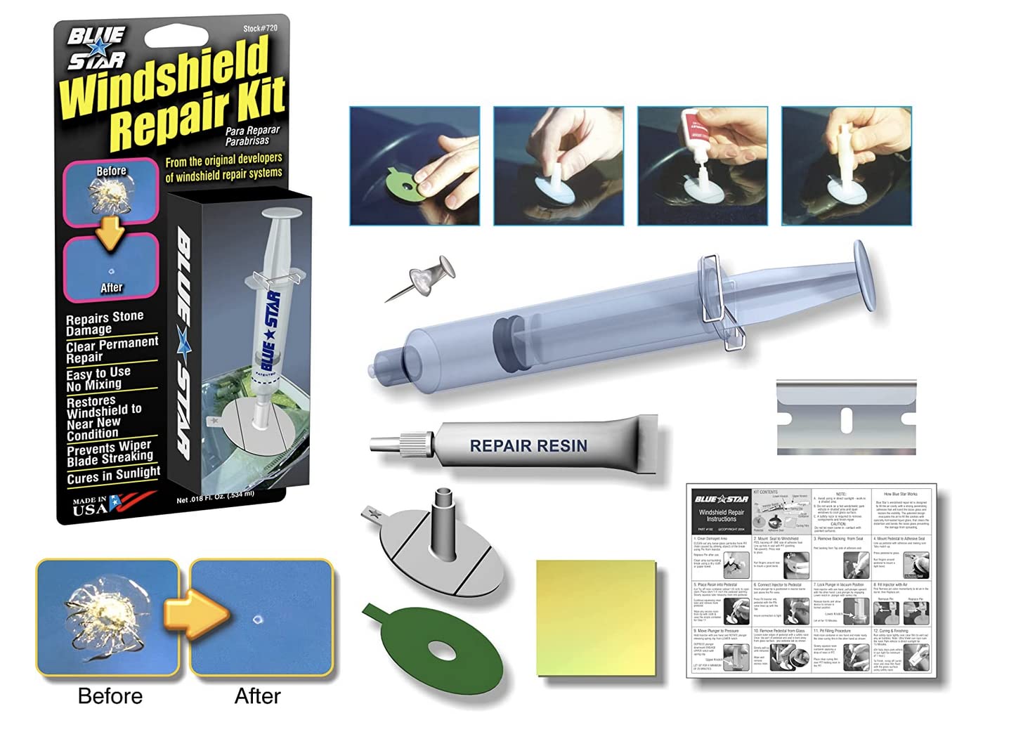 Blue Star Do-It-Yourself Windshield Repair Kit .027 Fl Oz. (2 Pack)