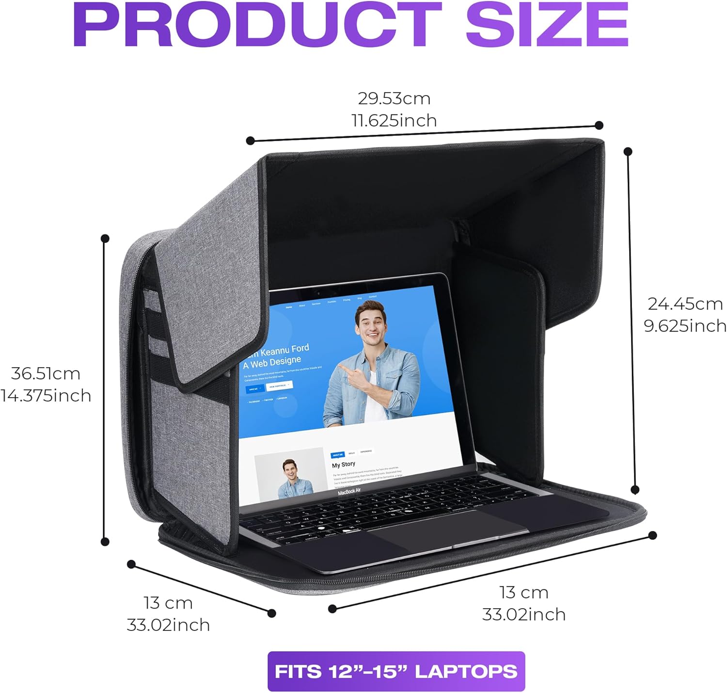 Outdoor Laptop Sun Shade - Rigid Hard-Shell Laptop Sunshade for Working Outside, Anti-Glare 2-in-1 Sleeve for 12–15” Laptops, Computer Tent for Working Outside