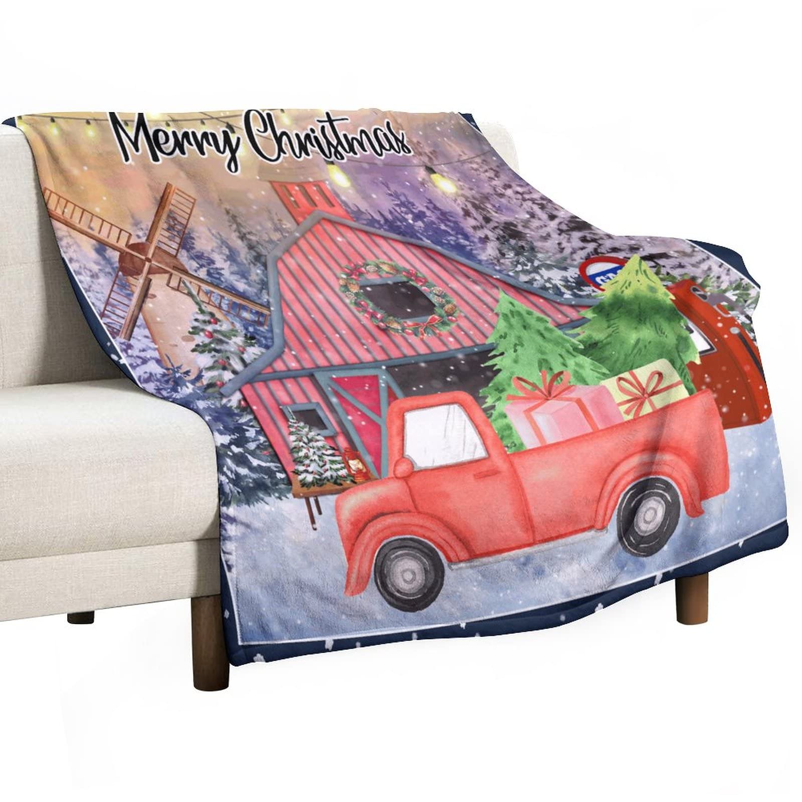Couverture canapé personnalisée adultes cadeau Noël gnomes truck