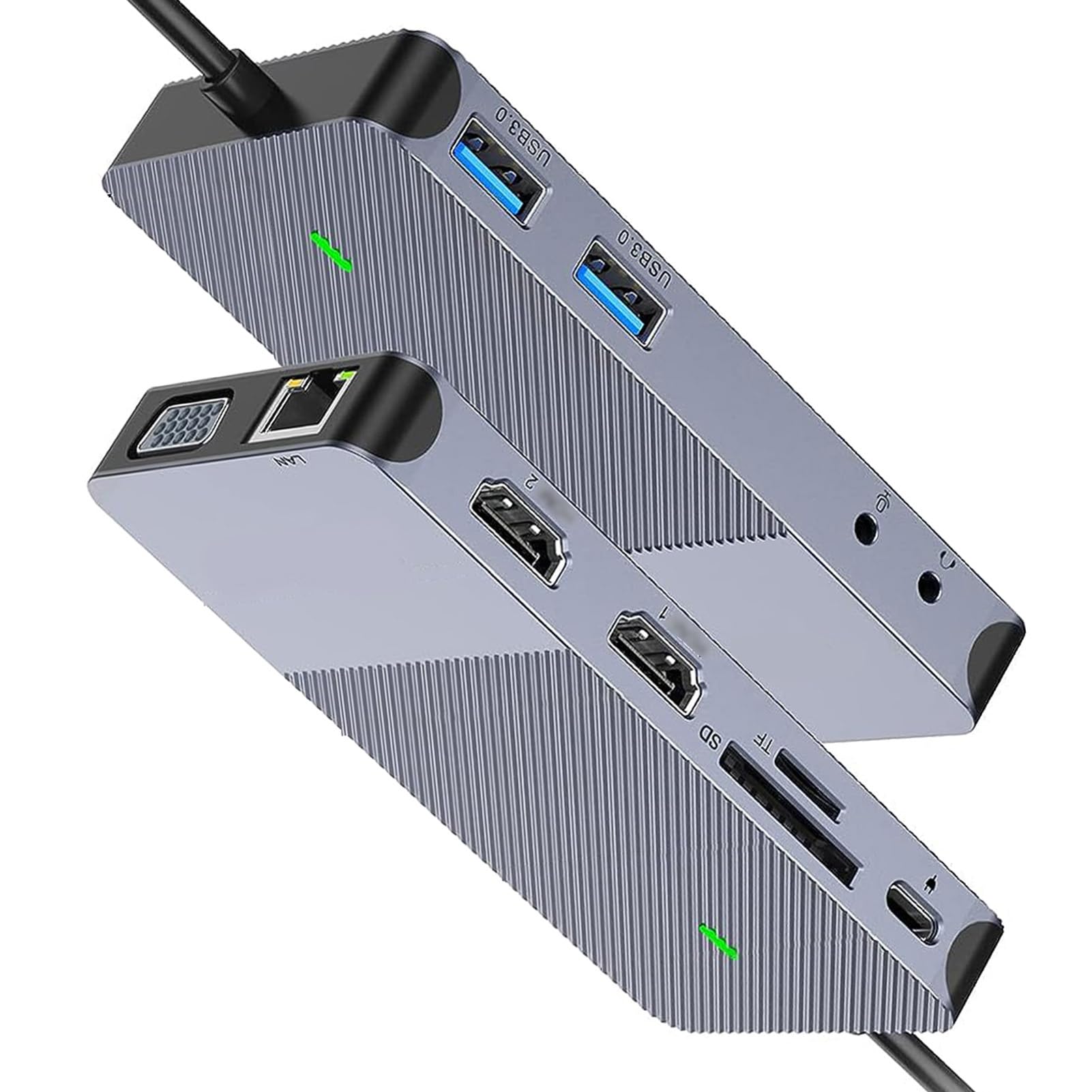 Gugxiom Hub USB C con Triplo Display 11 in 1, Design in Alluminio con Doppia Uscita HD e VGA, Docking Station USB con Slot LAN 3.0 TF, Audio da 3,5 Mm per Laptop A e Tipo C.
