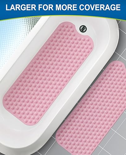Miniatura 8 de Tapete para bañera antideslizante sin ventosas, 39 x 16 pulgadas, extra largo, para ducha, baño, lavable a máquina, de goma natural (39 x 16