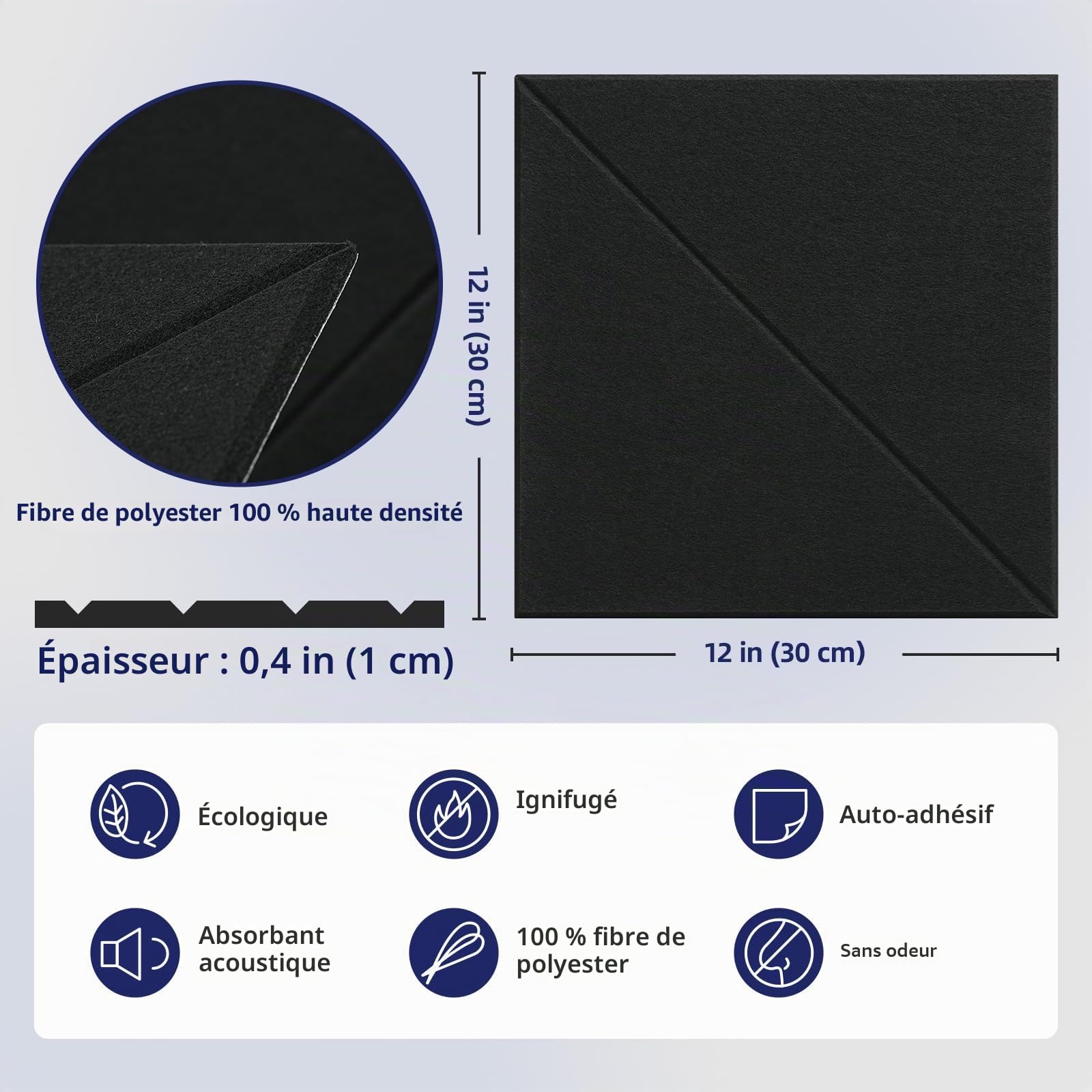Vieshful Panneaux Acoustiques Autocollants 10 Pièces 30x30cm Noir | Panneau Mural En Feutre Haute Densité, Absorption Sonore Décoration Murale, Pour Studio Bureau
