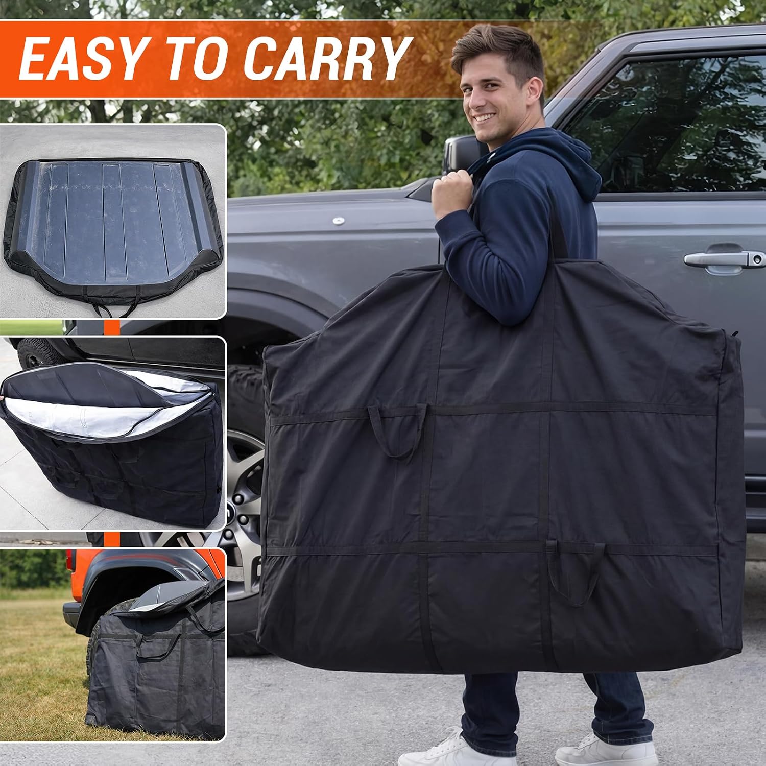 Middle Roof Panel Hard Top Storage Bag Compatible with Ford Bronco 4-Door 2021 2022 2023 2024 2025 - Up, Hard Top Storage Bag, Black
