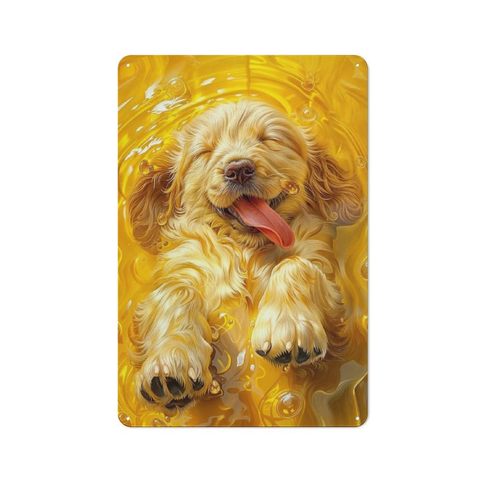 Junmoney Golden Retriever In Gold Rustic Tin Sign 30X20cm For Man Cave Or Games Room, Housewarming Present For People Styling Man Cave And Games Room