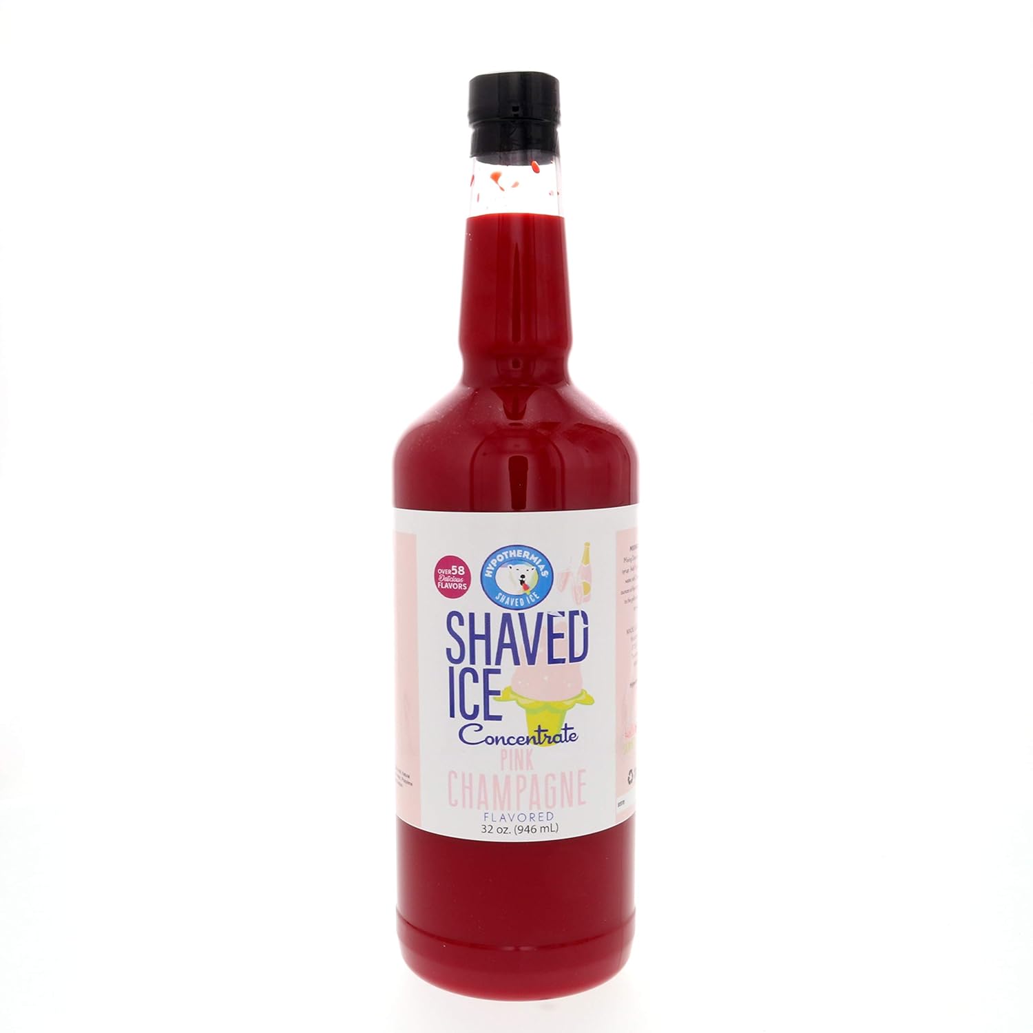 Hypothermias Shaved Ice and Snow Cone Syrup Flavor Concentrate - Quart (32 Fl Oz) - Makes 8 Gallons of Ready to Use Flavor Syrup - Pink Champagne - Unsweetened - Must Add Sweetener and Filtered Water