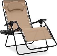 Vista 38 de Best Choice Products Silla reclinable de patio al aire libre de gran tamaño con gravedad cero, plegable, con portavasos y bandeja de accesorios