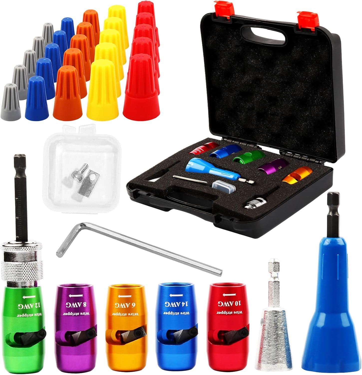 Professional Wire Stripper for Drill, 2025 Upgraded Drill Wire Stripper 6/8/10/12/14 AWG with Wire Twister Tool for Drill, Wire Stripping and Twisting Tool 10pcs for Electricians and DIY Enthusiast