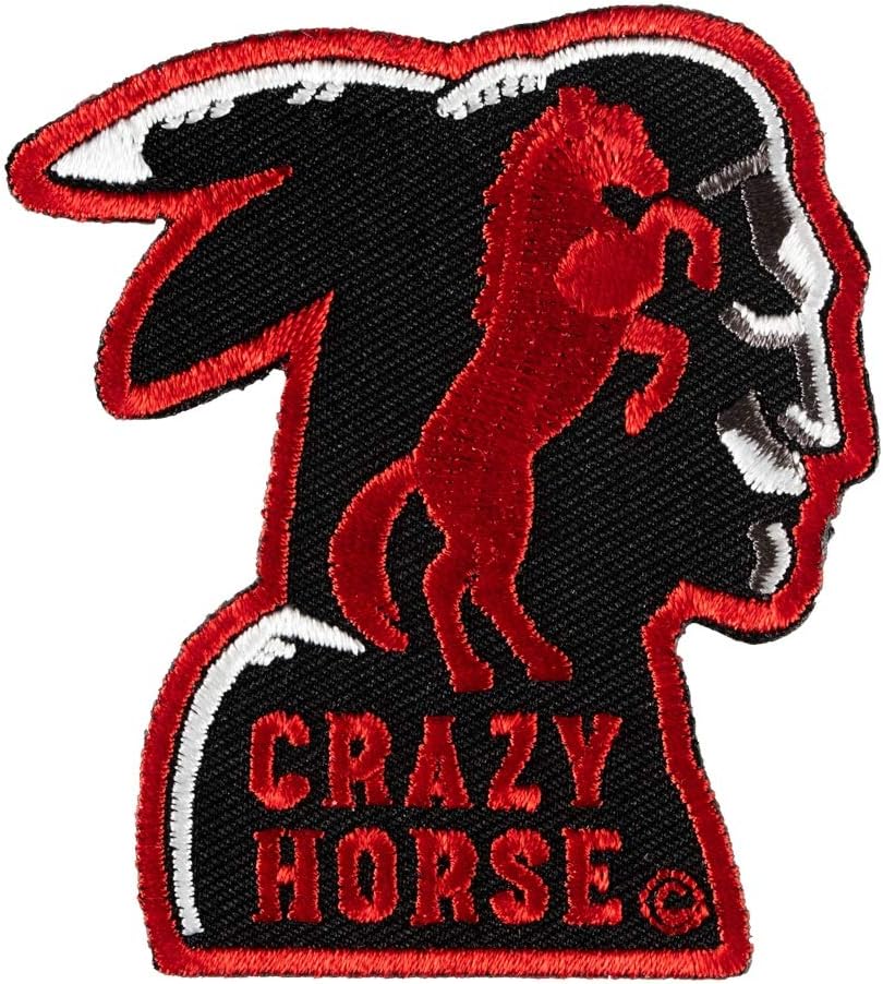 PatchStop Crazy Horse Red Black Iron On Patches for Clothing Jeans - 2.5x2.75in Small DIY Sew On Patch for Jackets Bags - Embroidered South Dakota Patch