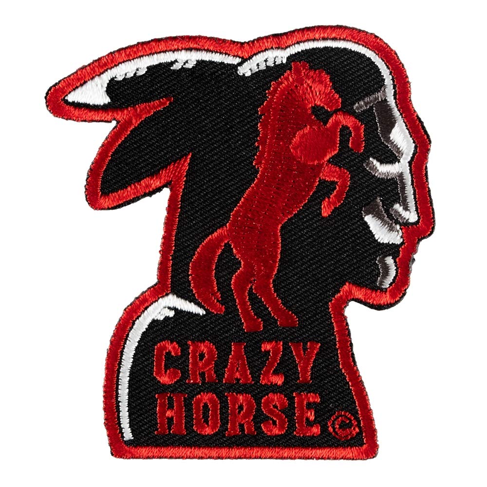 PatchStop Crazy Horse Red Black Iron On Patches for Clothing Jeans - 2.5x2.75in Small DIY Sew On Patch for Jackets Bags - Embroidered South Dakota Patch