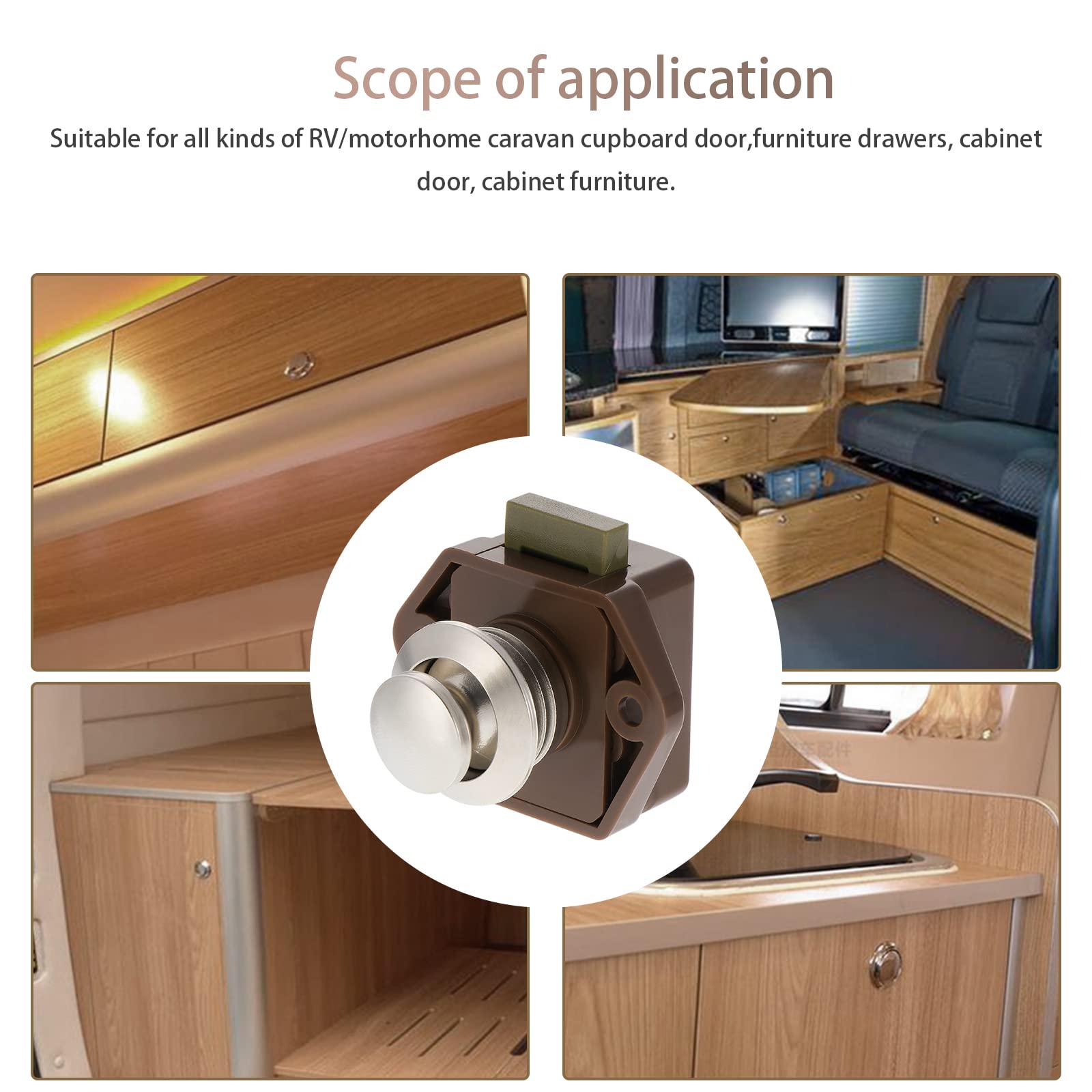 6 PCS Bouton Poussoir Loquet, Serrure Tiroir Et Verrou Porte Placard Loquet De Verrouillage De Porte Sans Cle Pour Camping Car Yachts Bateau Caravane 83709524