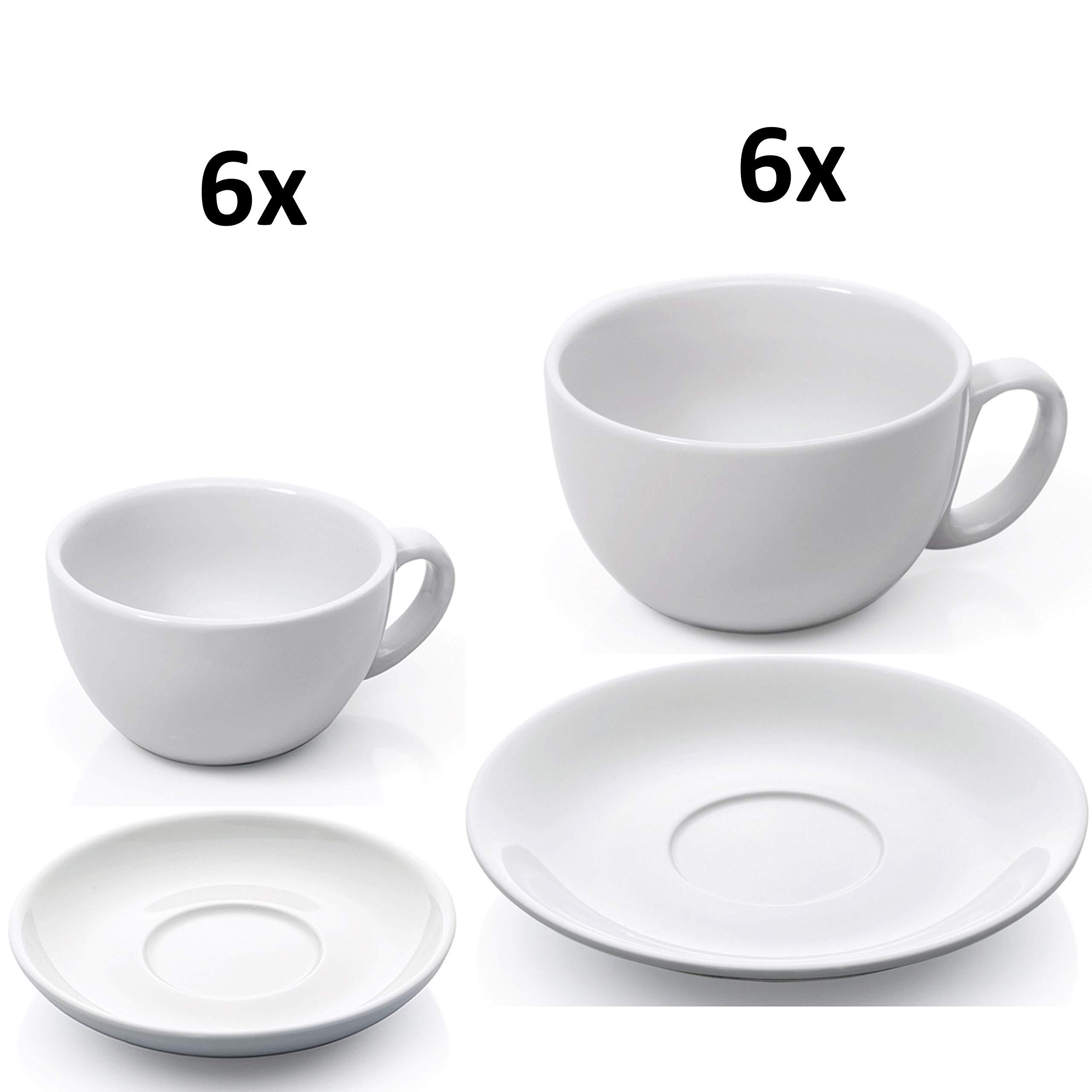 Gastro Spirit - 24-teiliges XL Kaffee-Tassen/Cappuccino-Tassen Set - Weiß, 280 ml + 350 ml, Porzellan, dickwandig