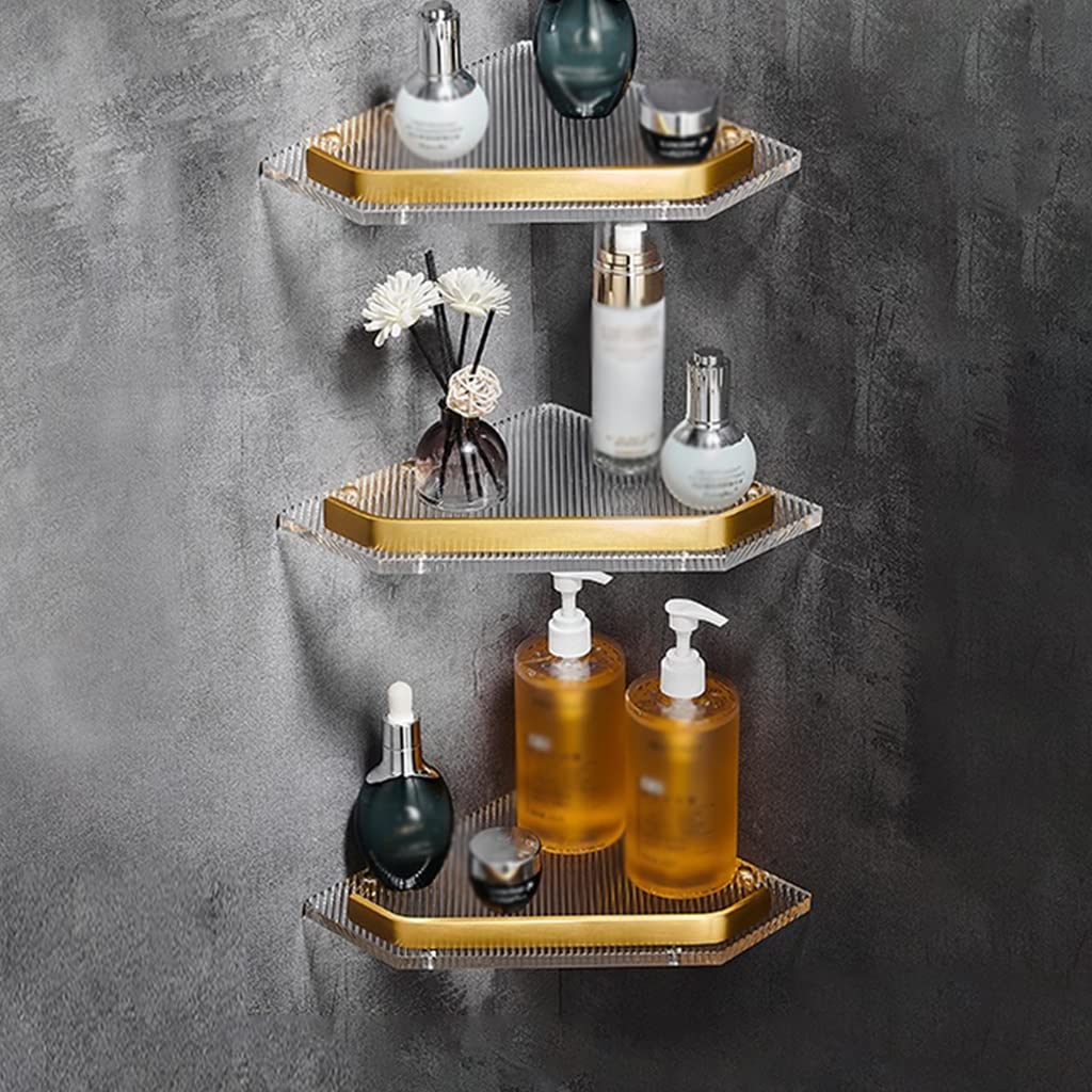 BAHELS Bathroom Corner Shelf Shower Caddy Acrylic Wall-Mounted Bathroom Shelf Wall Mounted Bathroom Shelves Size C Brushed Gold