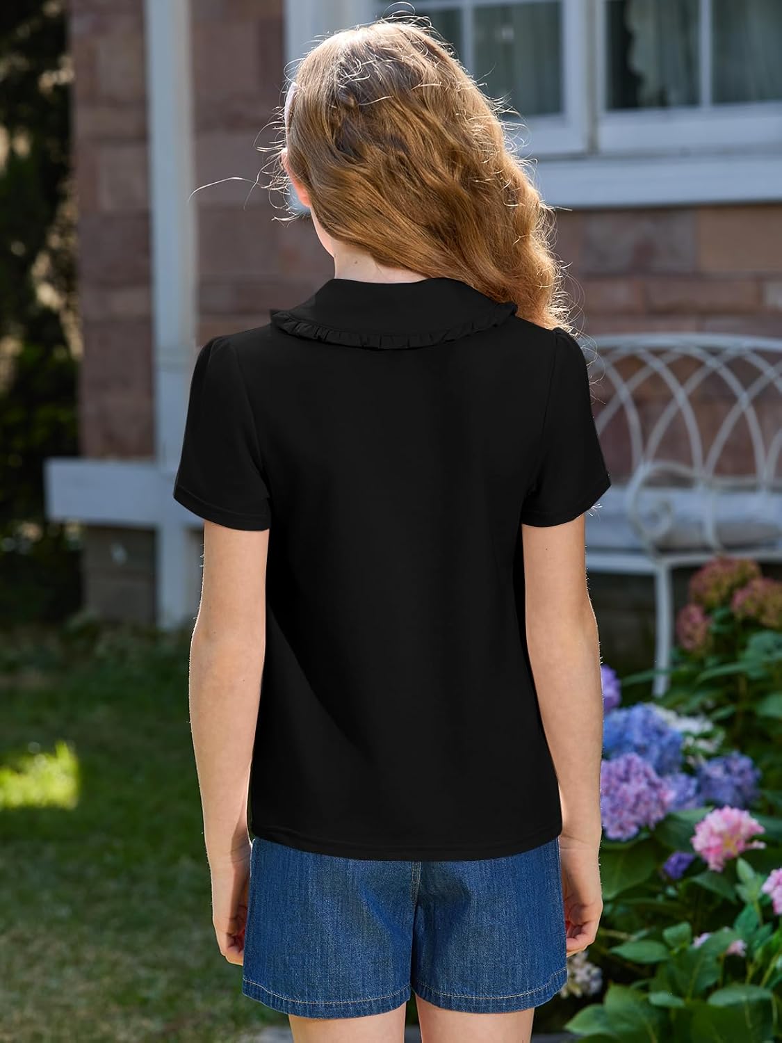 Haloumoning Girls Short Sleeve Polo Shirt Kids Cute Ruffle Peter Pan Collar School Uniform Shirts Tops 5-14 Years - Image 4