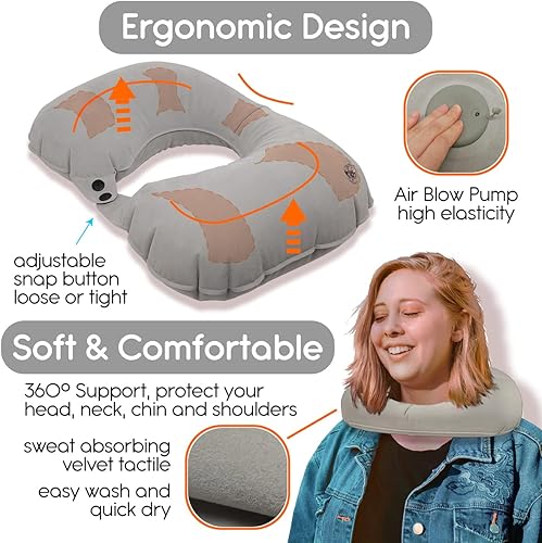 Miniatura 4 de Almohada de viaje, almohada inflable automática en forma de U, cómoda y de apoyo, protector de cabeza y cuello para viajes, avión, oficina,