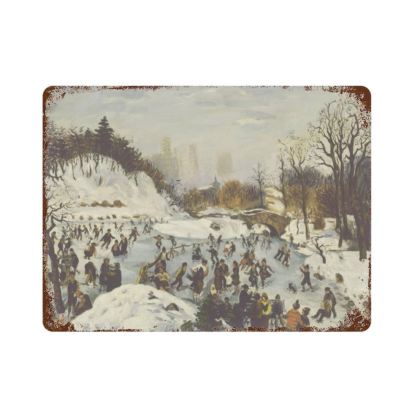 xiaoxiaoshen Ice Skating, Vintage Christmas, Winter Central Park New York Painting, Wall Decor Art Metal Tin Poster Modern Home Decor Art Home Bar Shop Decorations Vintage Sign 30x40cm