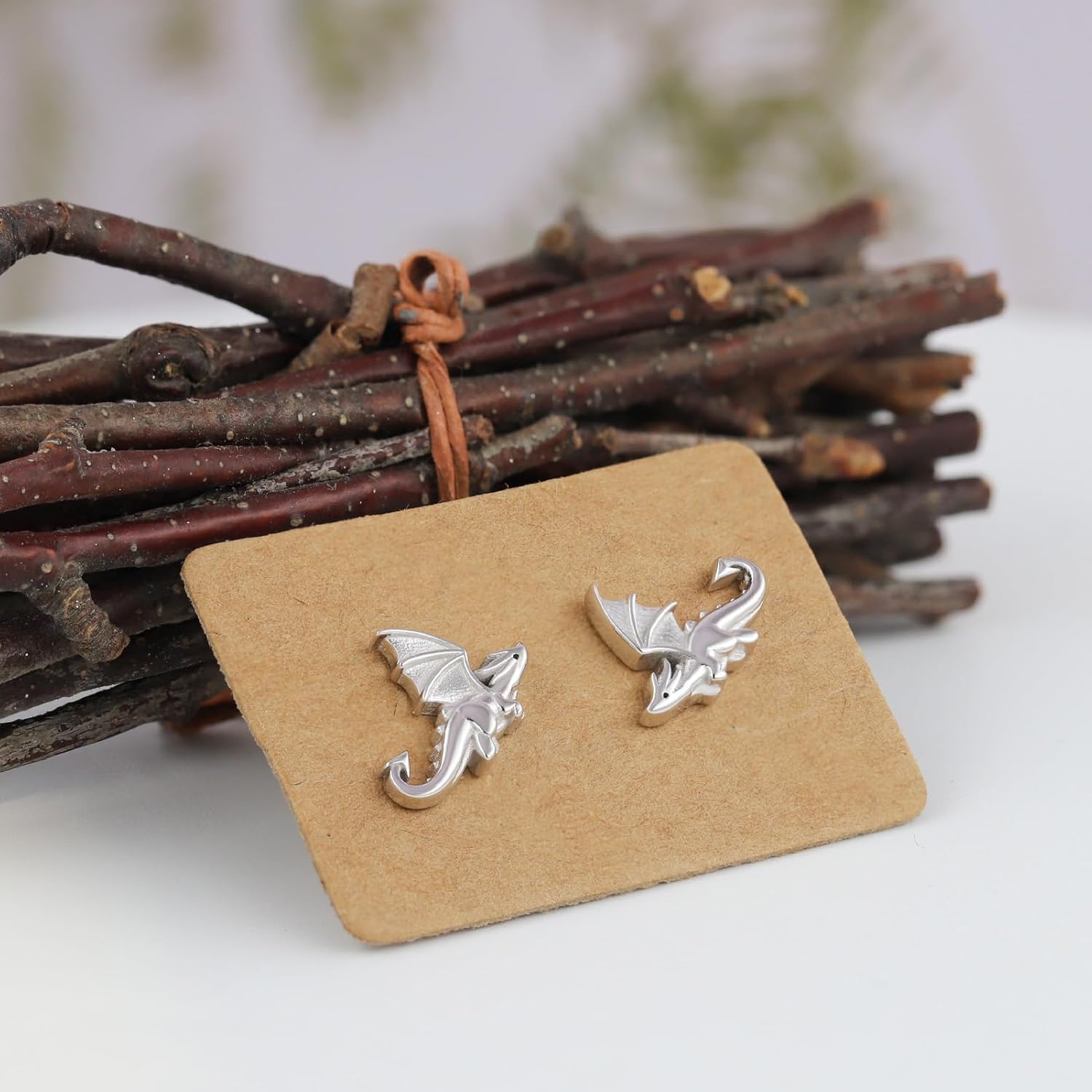 925 Sterling Silver Platinum Dragon Stud Earrings - Hypoallergenic, Antioxidant, Cute & Dainty Animal Jewelry Gifts for Women - Image 2