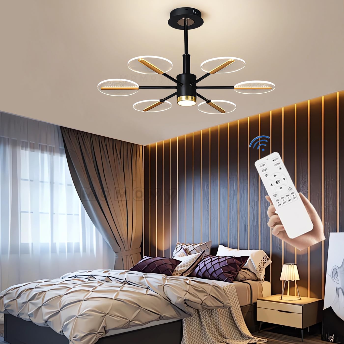 Żyrandole, lampa sufitowa LED do salonu nowoczesne lampy sufitowe z pilotem zdalnego sterowania podtynkowe oświetlenie sufitowe wiszące o wysokiej jasności 180 W sypialnia jadalnia (8+4)/6