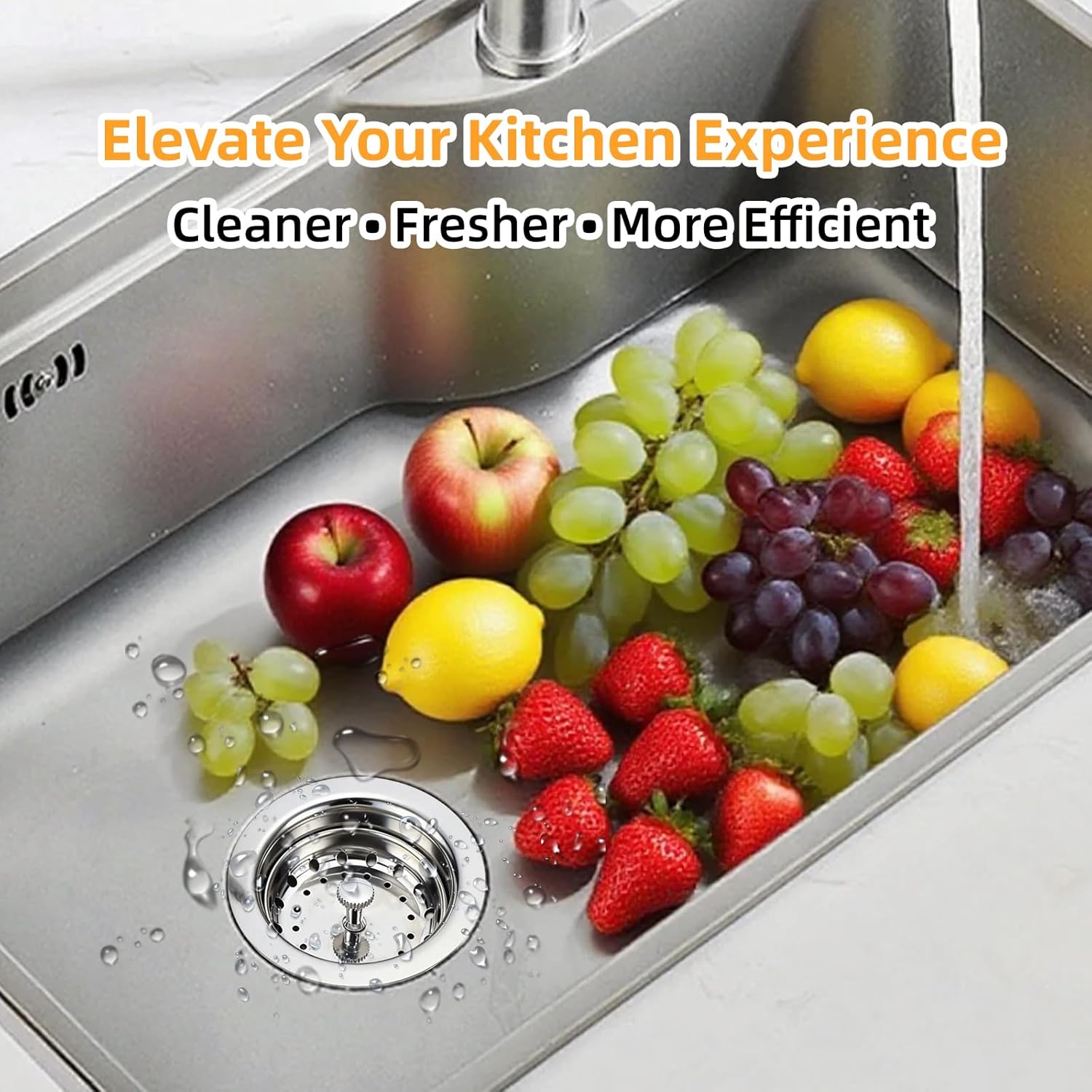 Kitchen Sink Drain Assembly, Stainless Steel Basket Strainer with Knob, 3-1/2 Inch Sink Drain Stopper Plug, Threaded Plastic Sink Strainer Tailpiece 1-1/2 in