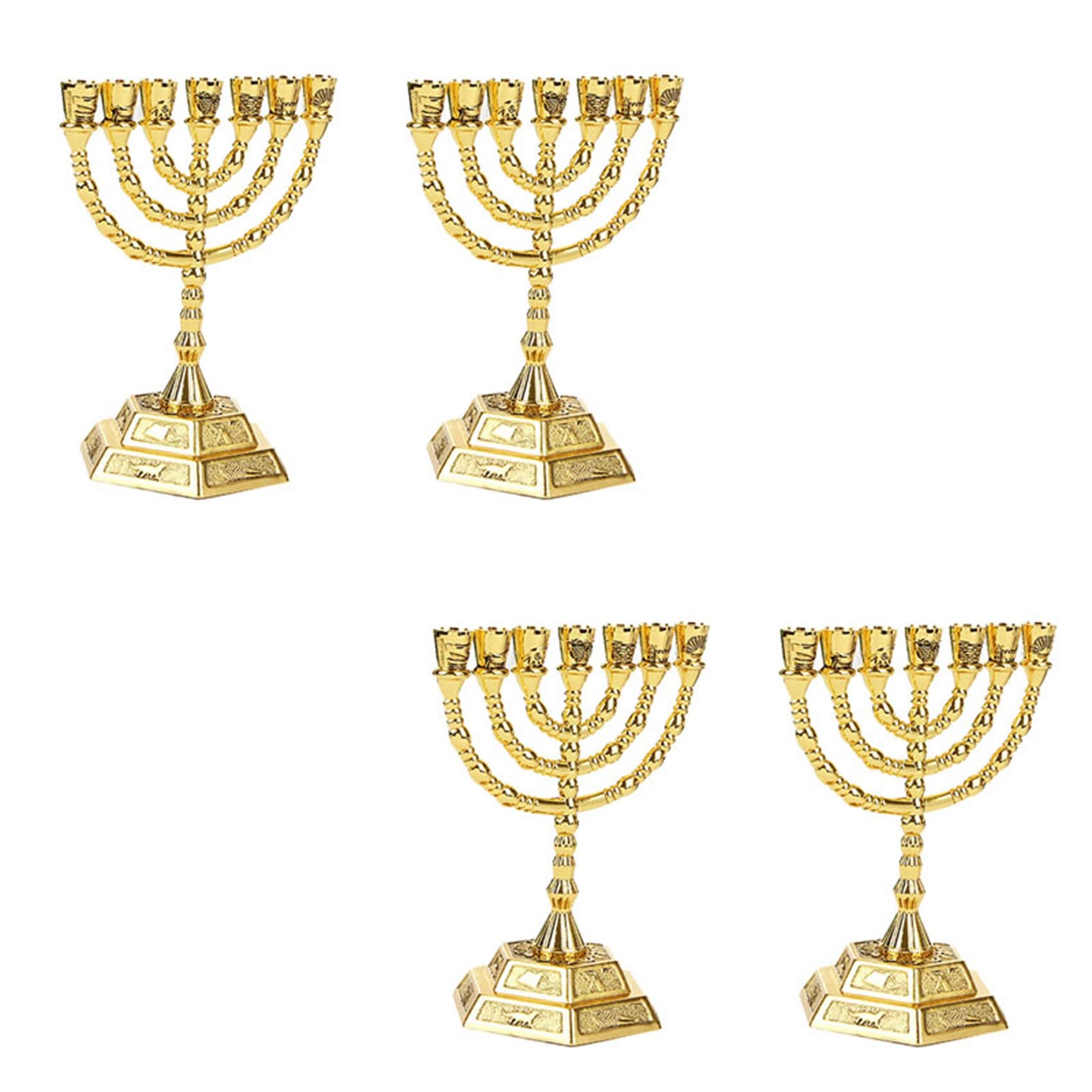 Hndhbfgrt 4X Golden Jewish Candle-Holders Religions Candelabra Hanukkah Candlesticks 7 Branch -L