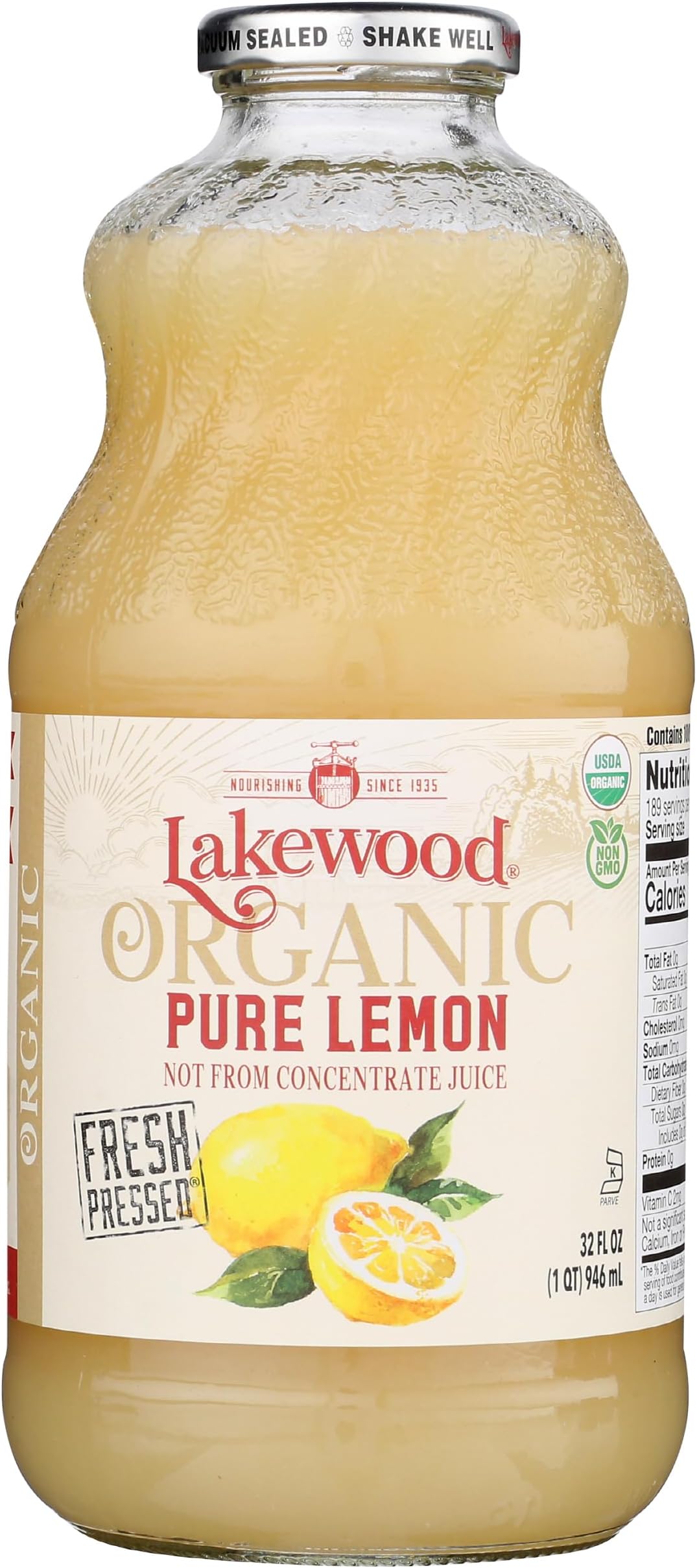 Lakewood Juice Pure Lemon Organic, 32 Oz