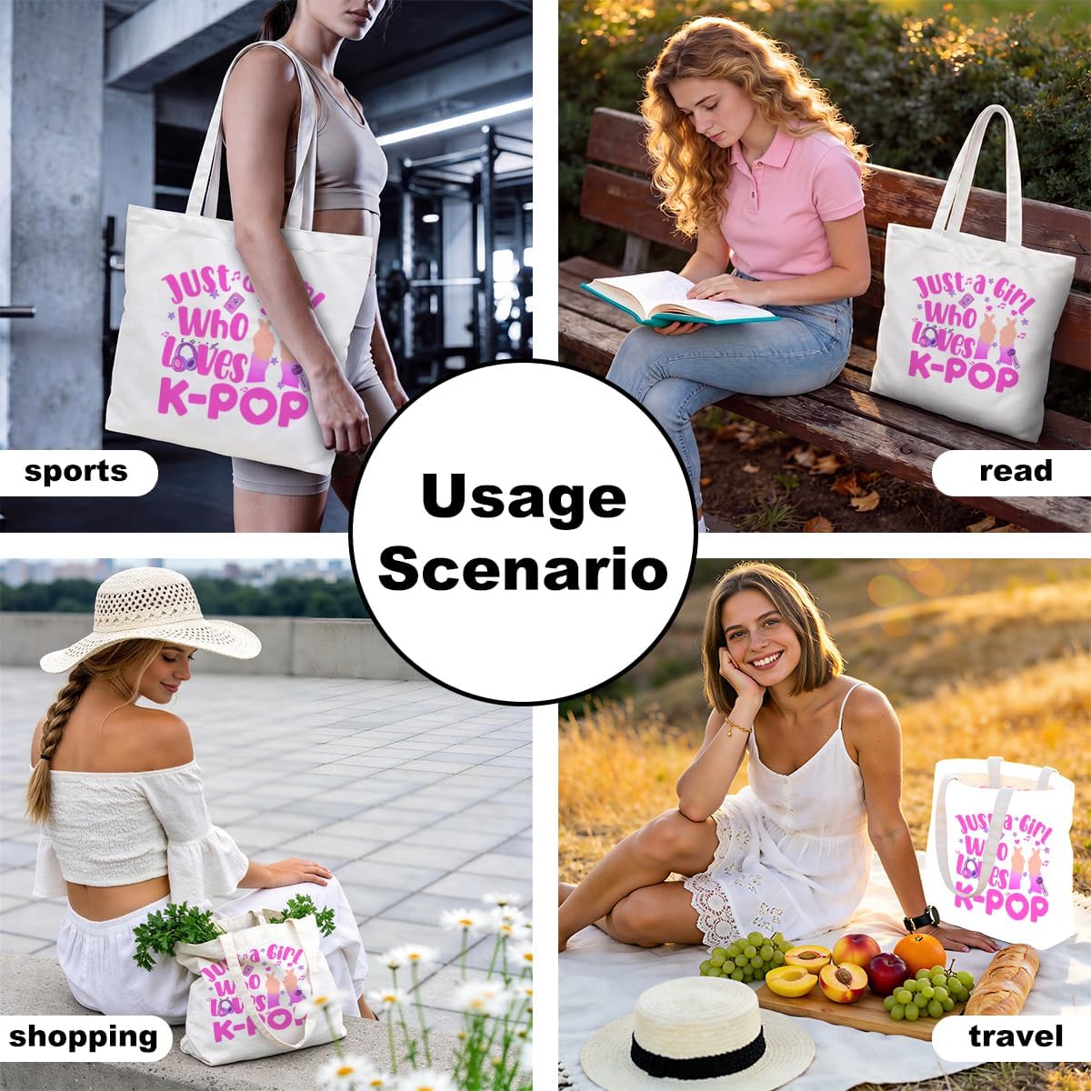 K-Pop Gifts Tote Bag for Music Lover Beach Bags with Inner Pocket Reusable Shopping Grocery Bags for Women K-Pop Fans