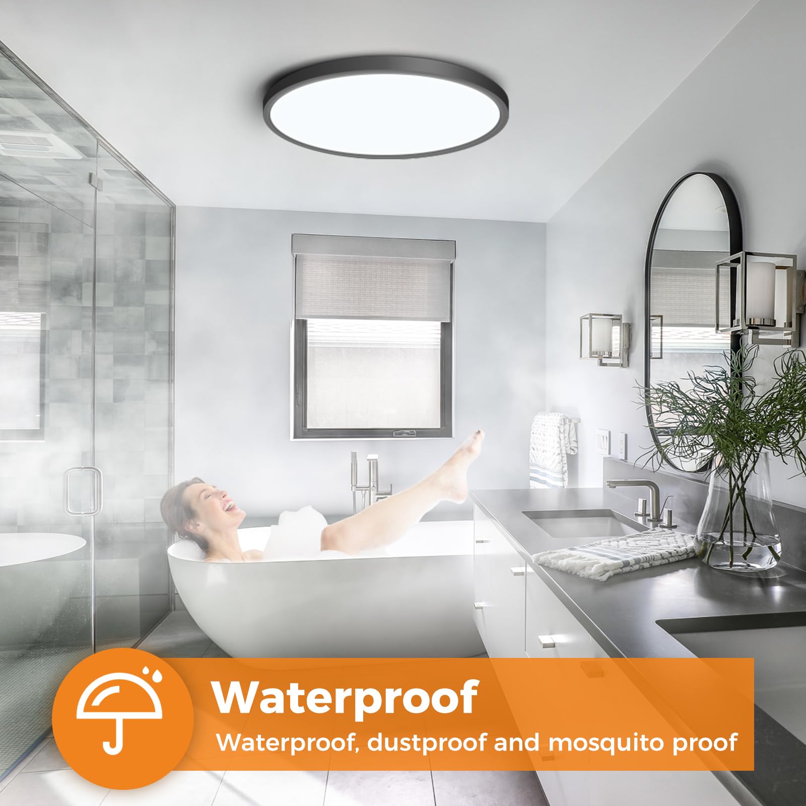 slochi Plafoniera LED Soffitto, 3000K/4000K/6500K IP44 Impermeabile Lampada da Soffitto, 4600 LM Plafoniera Bagno per camera da letto, Cucina, Soggiorno, Balcone, Ø40cm