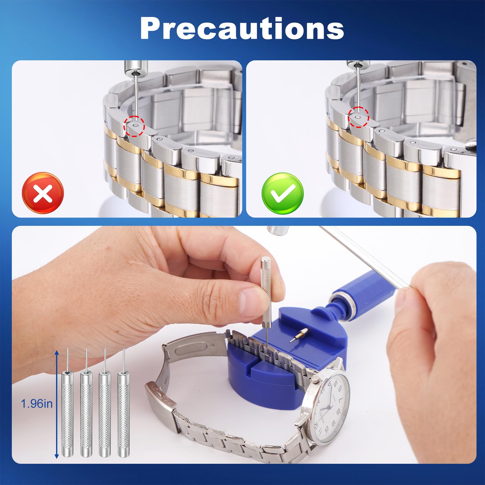 Kit Reparacion Reloj para Ajustar y Acortar Correas, Quitar Eslabones, Pasadores Resorte, Punzón Acero