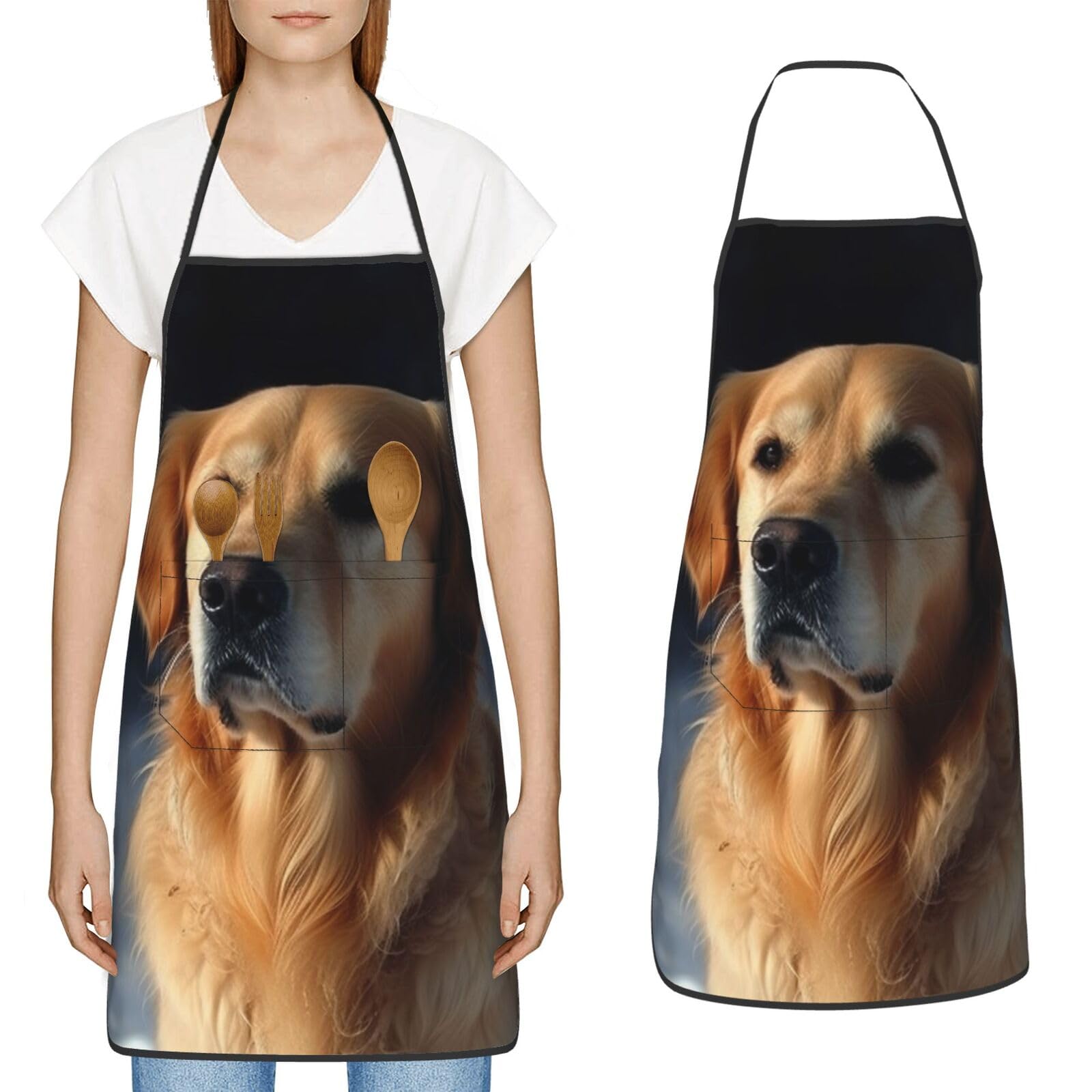 Fzmvsgp Unisex Golden Retriever Apron For Cooking Waterpoof Adjustable Aprons With 2 Pocket Bibs For Women Men Baking, One Size