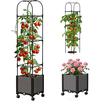SUNYRISY Raised Bed with Tomatoes Trellis Flower Box with Trellis
