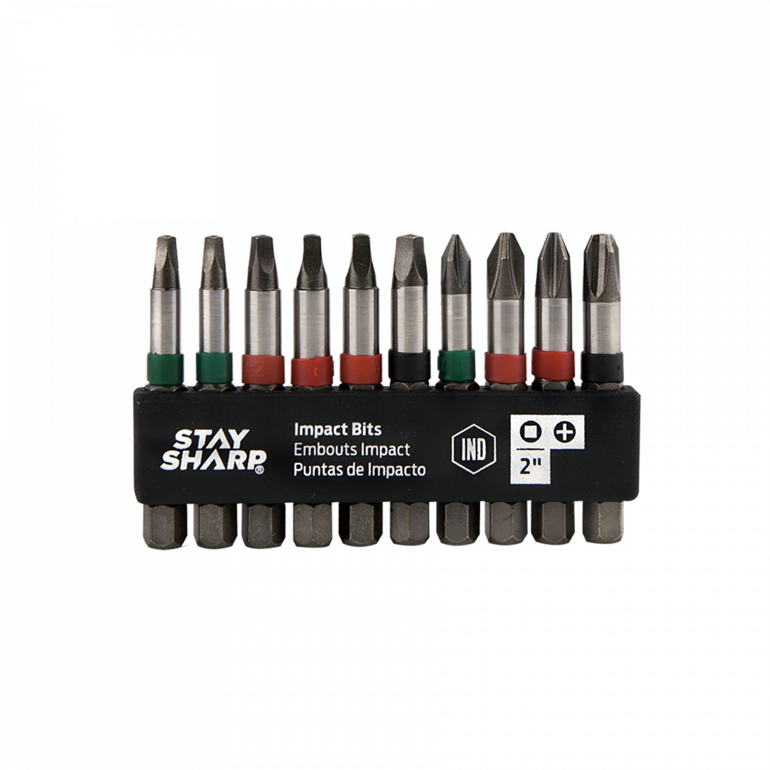 EAB Tool 98100 2" Sq #1(2),2(3),3(1) Ph #1(1),2(2),3(1) Impact Bit Clip (10 Pack) Industrial Screwdriver Bit - Recyclable,
