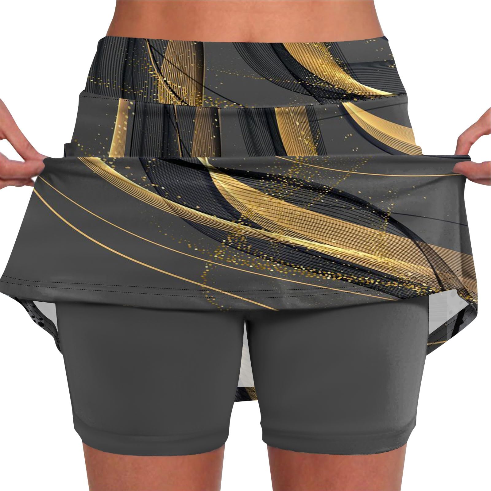 Jupe Short Femme Décontracté Sport Taille Haute Faux Deux Couches Daily Wearing Chic Taille Élastique Yoga Fitness Mini Jupe Legging Ventre Tennis Golf EntraîNement Sports Pantskirts
