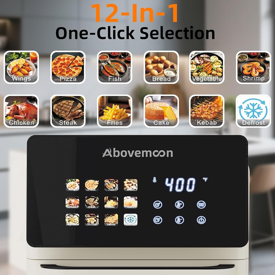AboveMoon 10 QT Beige Air Fryer Oven Removable Touch Screen Presets | Multifunctional, Digital, Auto Shutoff，Large Easy-View Window, image 2
