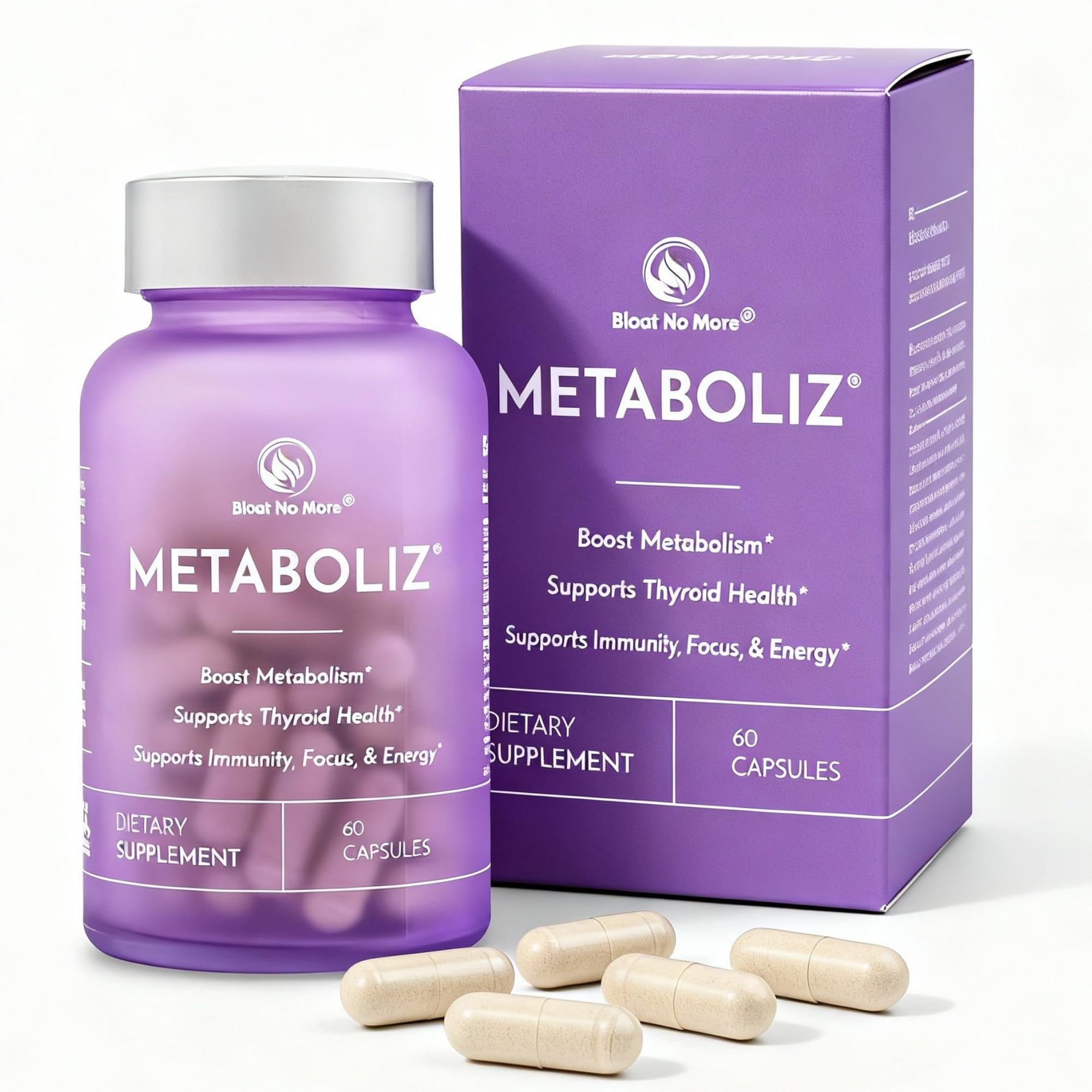 Bloat No More Thyroid Support & Metabolism Booster for Women, 60 Capsules